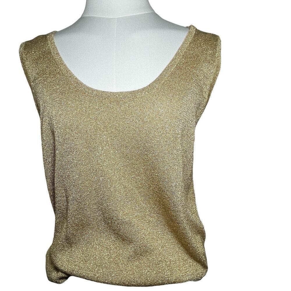 Anne Klein  Metallic  Knit Tank  Gold Women Size Large